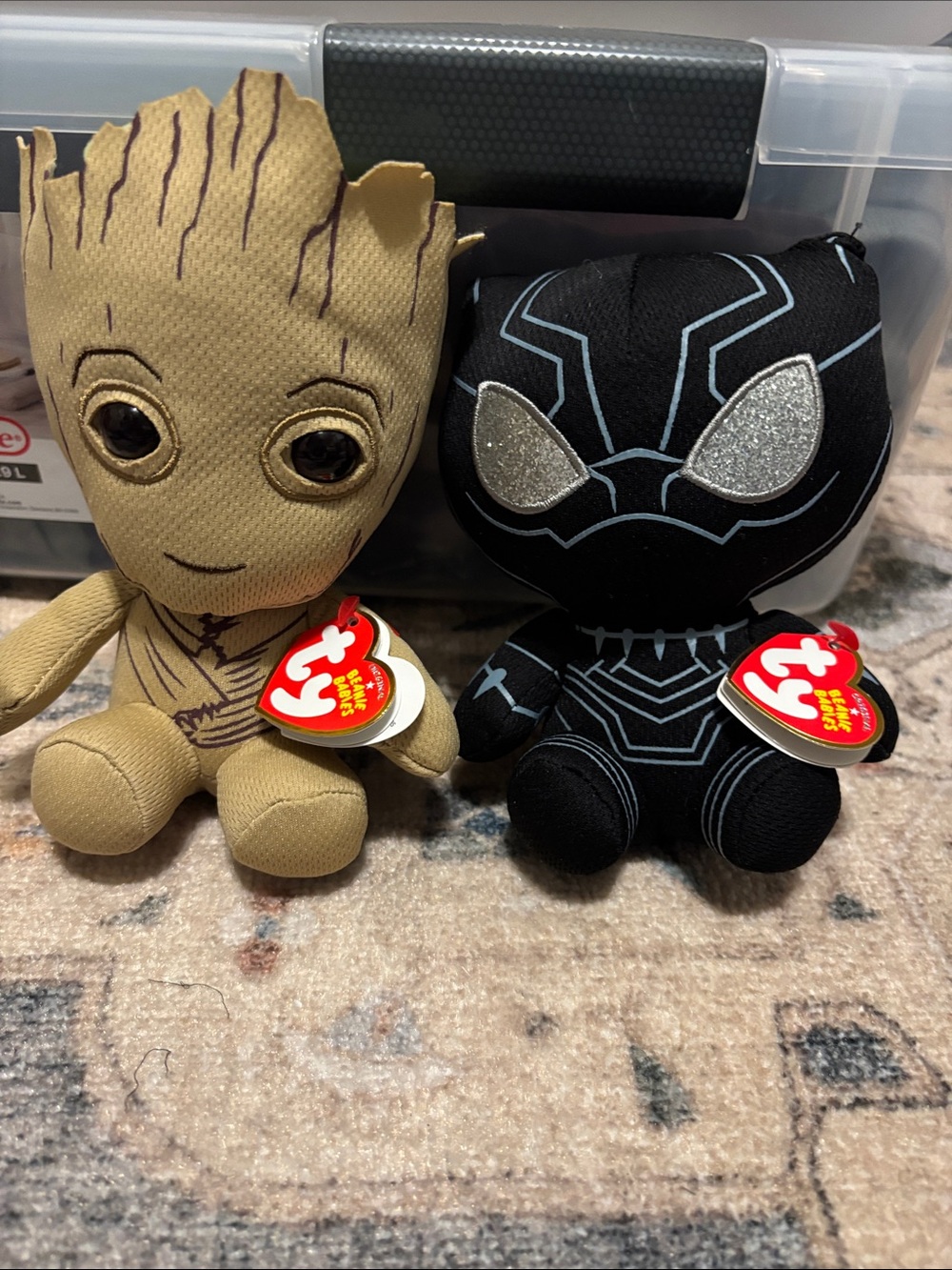 New. Ty Beanie Babies Plush Set - Brown Groot & Black Panther